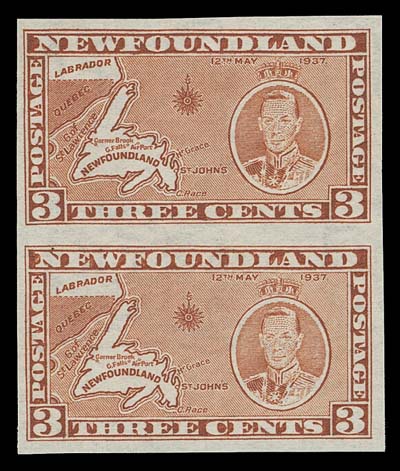 NEWFOUNDLAND  234f,A large margined imperforate pair, ungummed as issued, VF