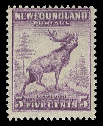 NEWFOUNDLAND  257c,Mint single with the double impression variety, light diagonal gum crease, centered high as often, a rare item, Fine NH; K. Bileski reported only 36 examples discovered.