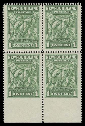 NEWFOUNDLAND  183iv,Mint block of four, the lower pair well centered and imperforate between the sheet margin and the stamps, VF NH