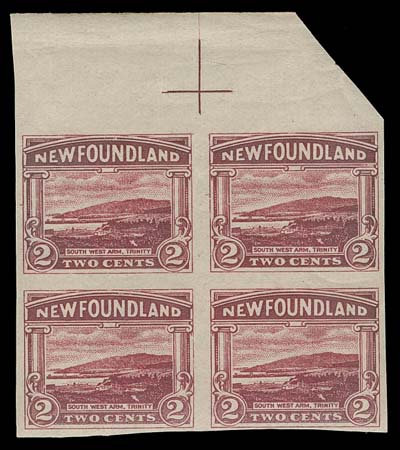 NEWFOUNDLAND  132b,Mint imperforate block with cross guideline in top margin which is clipped at right, light gum wrinkle on top pair, otherwise F-VF NH