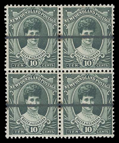 NEWFOUNDLAND  104/114,Mint set of singles (except 3c, 10c) plus three blocks of four (4c,  9c & 10c) with De La Rue archival defacement lines, most quite  well centered, F-VF NH