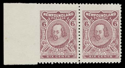 NEWFOUNDLAND  92ii,A striking mint pair imperforate vertically at left between stamp and sheet margin, tiny gum thin, unusually large margins, VF OG, rare