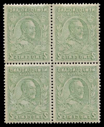NEWFOUNDLAND  186vi,A well centered mint block showing full reverse offset image on the gum side, VF NH