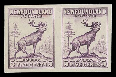 NEWFOUNDLAND  191,Group of 8 plate proof pairs in shades of deep violet, Perkins  Bacon printings on bond paper, two show security "moiré" lines  (bookend paper) on reverse. Different stages of the plates with  K. Bileski notes, VF