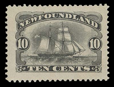 NEWFOUNDLAND  59,Amazing mint example, well centered with huge "boardwalk" margins all around, fresh with full original gum, tiny moisture spot on gum, XF NH JUMBO