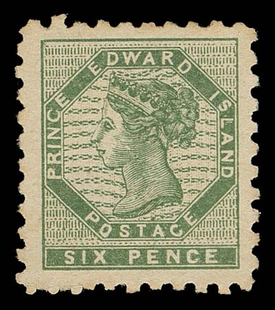 PRINCE EDWARD ISLAND FAKES AND FORGERIES  Six lithographed forgeries of unknown origin, all perf 9 with 2p, 3p (two shades) and 6p unused plus 3p and 6p with added grid cancel. Dangerous forgeries, the two pence is especially deceiving.