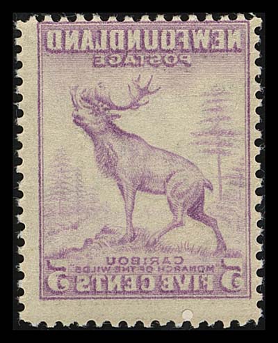 NEWFOUNDLAND  255iv, 257vi, 260i, 262i, 263i,Five different mint singles, all showing full reverse offset images on the gum side, F-VF NH (Unitrade cat. $1,435)