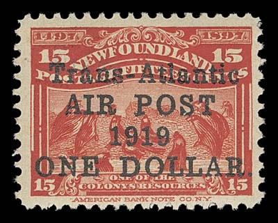 NEWFOUNDLAND  C2b,A beautiful mint example with no comma after "POST" and no period after "1919", Position 14 in the setting of 25 stamps, nicely centered with deep colour, VF NH