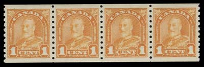CANADA  178,An outstanding mint coil strip of four with remarkably well-balanced margins; as nice as it gets, XF NH GEM