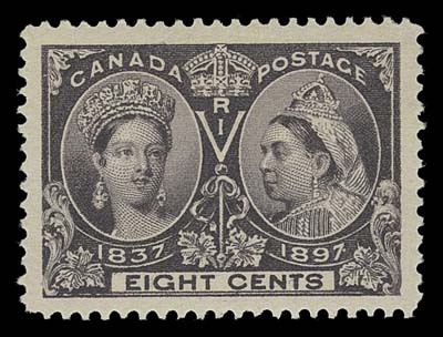 CANADA  56, 57,Two amazing mint singles, extremely well centered with superb margins, both with equally impressive deep colour; a wonderful duo for a collector seeking exceptional stamps without paying the substantial premium for NH status, XF VLH GEM