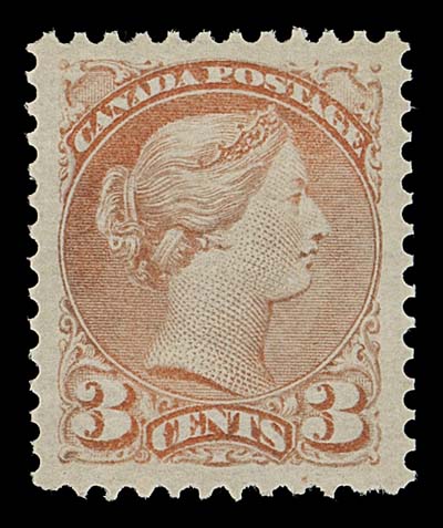 CANADA  37 shade,A precisely centered mint single with bright colour and clear  impression on white horizontal mesh paper, full yellowish  original gum associated with late Montreal printings; a lovely  shade in choice condition, VF+ NH