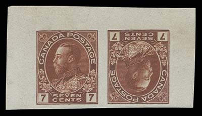 CANADA FAKES AND FORGERIES  Fake imperforate tête-beche pair, allegedly the work of André Frodel. Visually striking and quite well done.