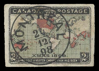 CANADA FAKES AND FORGERIES  Lithographed forgery imperforate with added fake Montreal datestamp of German origin. Not often seen.