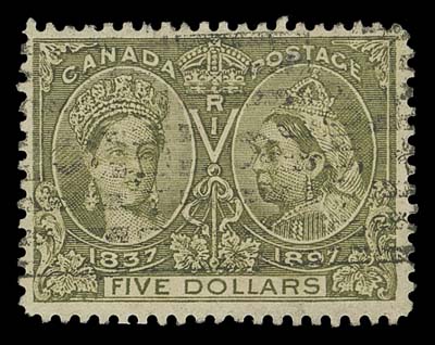 CANADA FAKES AND FORGERIES  The set of five engraved forgeries, likely of Italian origin, all on wove paper with added "roller" cancels. Quite deceptive.