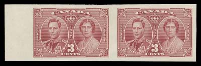 CANADA  237a,Brilliant fresh, full margined mint imperforate pair with sheet margin at left, VF LH