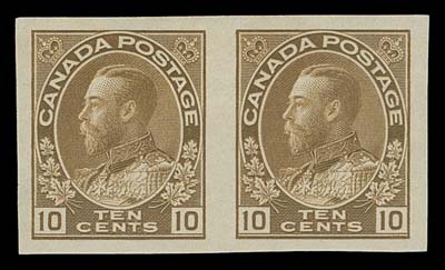 CANADA  118a,A large margined mint imperforate pair, overall light gum toning not affecting appearance, otherwise sound, VF OG (Cat. $3,000)