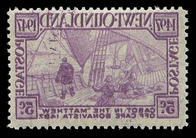 NEWFOUNDLAND  255iv/270ii,Seven different mint singles showing strong reverse offset images on the gum side, includes 3c, 5c, 10c, 15c, 20c, plus 4c Birthday and 5c Cabot, all fresh and F-VF NH (Unitrade cat. $2,700)