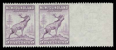 NEWFOUNDLAND  257b,A well centered mint horizontal pair imperforate vertically, sheet margin at right, VF NH