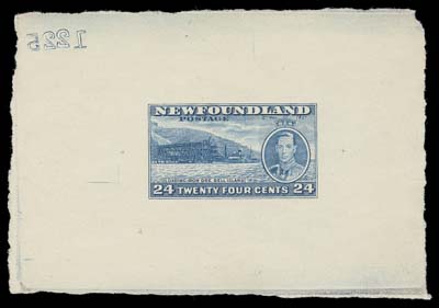 NEWFOUNDLAND  241,Large Die Proof in light blue, colour of issue, on wove paper 94 x 65mm, showing reverse die "1225" number at upper left and engraver