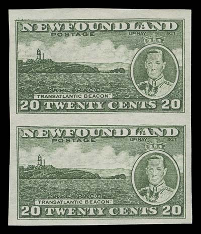 NEWFOUNDLAND  240 variety,Large margined mint imperforate pair with full original gum; seldom seen, in fact currently unlisted in Unitrade, VF LH