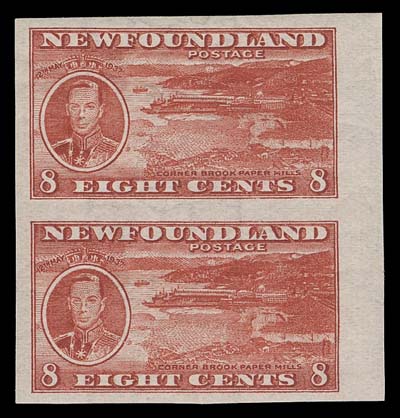 NEWFOUNDLAND  236a,Mint imperforate pair with part sheet margin at right, natural gum creasing as often seen on this issue, VF VLH, quite scarce