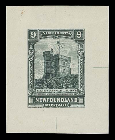 NEWFOUNDLAND  152,Small Die Proof printed in dark blue green, near issued colour, on unwatermarked wove paper 34 x 42mm, showing engraver