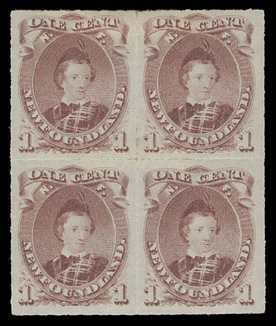 NEWFOUNDLAND  37,An impressive block of this difficult stamp, unusually well centered and in clean condition; a beautiful mint block, VF OG