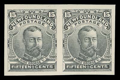 NEWFOUNDLAND  87/97,Mint complete set of ten plate proof pairs on thick gummed wove paper in issued colours, small hinging to lightly hinged; the 6 cent Type I has a few light tone spots (the 6c Type II and 12c do not exist in this format). A scarce group, VF