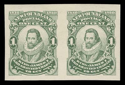NEWFOUNDLAND  87/97,Mint complete set of ten plate proof pairs on thick gummed wove paper in issued colours, small hinging to lightly hinged; the 6 cent Type I has a few light tone spots (the 6c Type II and 12c do not exist in this format). A scarce group, VF
