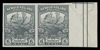 NEWFOUNDLAND  115a-126a,An impressive complete set of 12 imperforate pairs, ungummed as issued, mostly large margined and all with sheet margin at right; 1c & 4c with minor wrinkles. A scarce and desirable set of this sought-after series, VFOther than the 4c each pair shows the right-hand centre of sheet "cross" guidelines in the sheet margin.