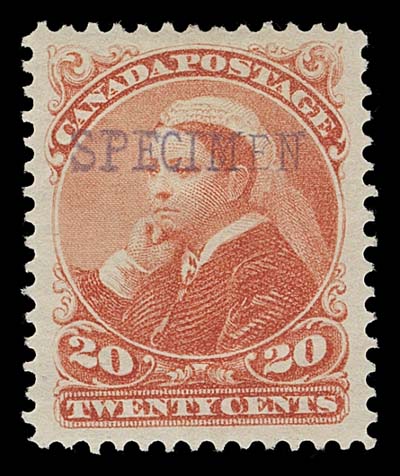 CANADA  46-47,Nicely centered mint singles with SPECIMEN (15mm long) handstamp in violet, similar to that applied to the 1897 Diamond Jubilee high values, large part original gum; a very elusive duo, VF