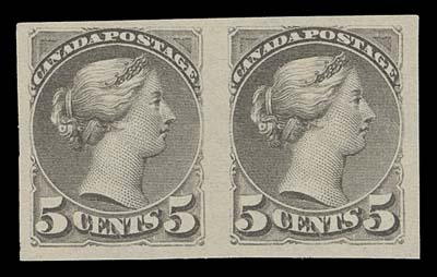CANADA  42a,Imperforate pair with mostly large margins and bright colour, ungummed as issued, VF (Unitrade 42a)