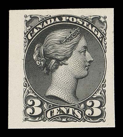 CANADA  37,Trial colour plate proof printed in black on card mounted india paper, strong colour and bold impression, large margins all around; small mounting mark on back. An underrated proof - very rare in this colour, VF; 2020 Greene Foundation cert.