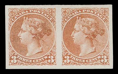 CANADA  Canadian Bank Note plate essay pair, lithographed, printed in pale orange red on white coated surface wove paper, VF