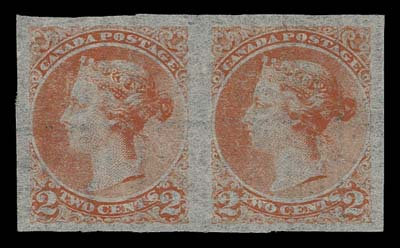 CANADA  Canadian Bank Note plate essays - lithographed 1c yellow on white surface wove paper, engraved 1c orange yellow on india, engraved 2c blue on india, minor toning at left and engraved pair 2c orange red on Japanese very thin laid paper, horizontal crease at foot, VF