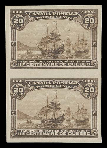 CANADA  103ii,Mint imperforate pair from the so-called first printing, ungummed as issued, showing the noticeably deeper shade; tiny natural paper inclusion, VF