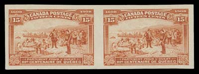 CANADA  102i,A mint imperforate pair in the deeper shade from the so-called first printing, ungummed as issued, choice, VF