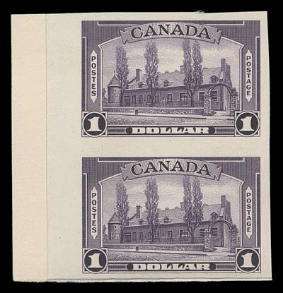 CANADA  241-245, C6,The complete set of five plate proof pairs including the airmail (13c does not exist), printed in the issued colours on card mounted india paper with sheet margin at left. All in standard format - 10c horizontal and others vertical. VF