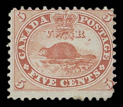 CANADA  15 variety,A bright mint single showing the elusive and prominent "High Moon" (State 7; Position 78) plate variety, an elongated ink flaw positioned just above the sun, part original gum, Fine