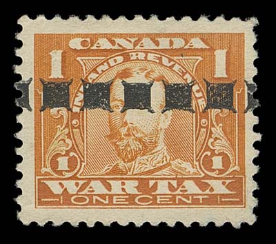 CANADA REVENUES (FEDERAL)  FWT7b,A fresh, well centered single with row of precancelled black "squares", scarce, VF (Van Dam cat. $550)