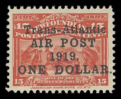 NEWFOUNDLAND  C2a,A post office fresh, well centered mint single showing period after "1919" and no comma after "POST", VF+ NH