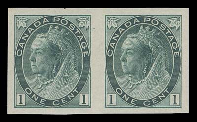 CANADA  75a,A choice mint imperforate pair with large even margins, distinctive deeper shade and with large part original gum, VF LH