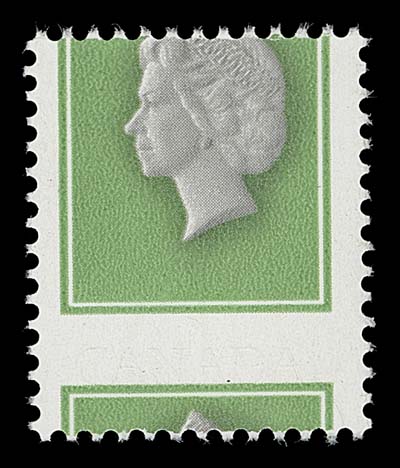 CANADA  789d, 791a variety,Mint single with a major vertical printing shift and black engraved inscriptions omitted, untagged; shows albino print of the engraving; also (30c) Cameo Queen with nearly all black engraving missing; VF NH