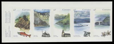 CANADA  1489c,An outstanding mint imperforate se-tenant strip of five with imprint tab margin at left, in pristine condition and very rare, VF NH