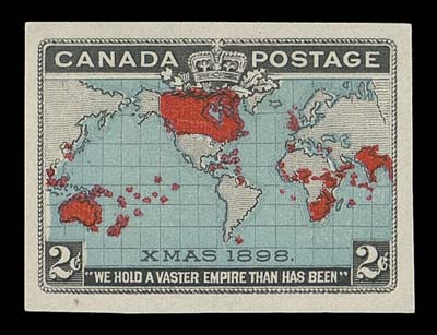 CANADA  85 proofs,Set of three imperforate singles on wove paper; in black only, in black and red (rare and unlisted in Unitrade / Scott catalogues), and finally in black, red and deep blue. Fresh colours; a scarce set, VF