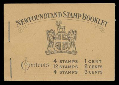 NEWFOUNDLAND  BK2a,Complete booklet in a remarkable state of preservation, contains well centered NH perf 13.2 panes of  1c green, 2c rose (3) and 3c orange brown and all advertising pages, as nice as they come, VF+