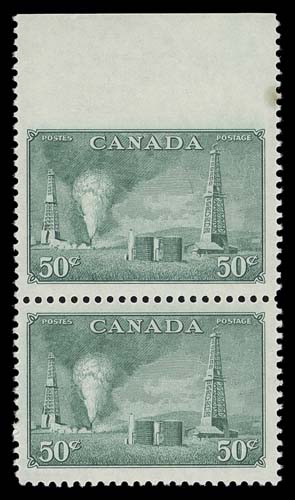 CANADA  294i,An impressive mint vertical pair showing the imperforate top margin error, small spot in margin at top right. A very rare item, the first one we recall offering, VF NH