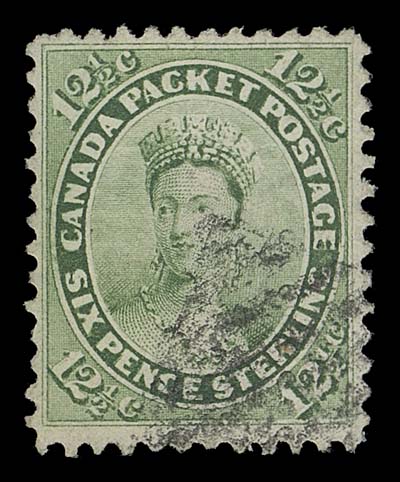 CANADA  18iv,A quite well centered used single in a brighter shade, showing The Major Re-entry (Pos. 94) with strong doubling around and in "AGE" of "POSTAGE", in "E" of "PENCE", diamond grid of Toronto, VF