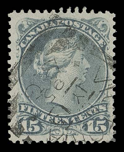 CANADA  29/30,Twelve used singles with clear squared circle cancels from five different towns including Brockville, Halifax, Ottawa, Victoria and Winnipeg; dates range from December 1893 to February 1898. Trivial flaws on a couple, mainly Fine or better with mainly VF strikes