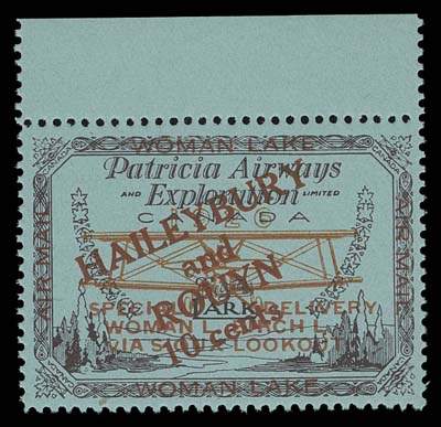 CANADA  CL19b + variety,A choice mint with ascending 10c overprint (Type A) in deep red and the constant small "v" in "VIA" variety (Pos. 2), sheet margin at top, VF NH